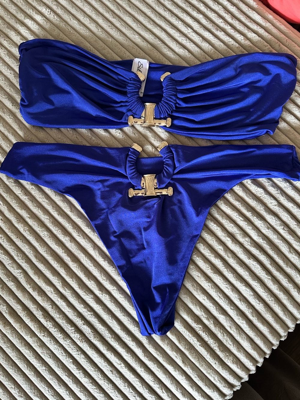 Royal Blue Bandeau Bikini with Gold Hardware